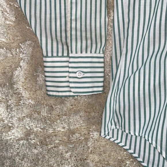 Vintage Manhattan Dura Brite Men’s Shirt Green Striped 60s Button 14.5-32 - Picture 5 of 9